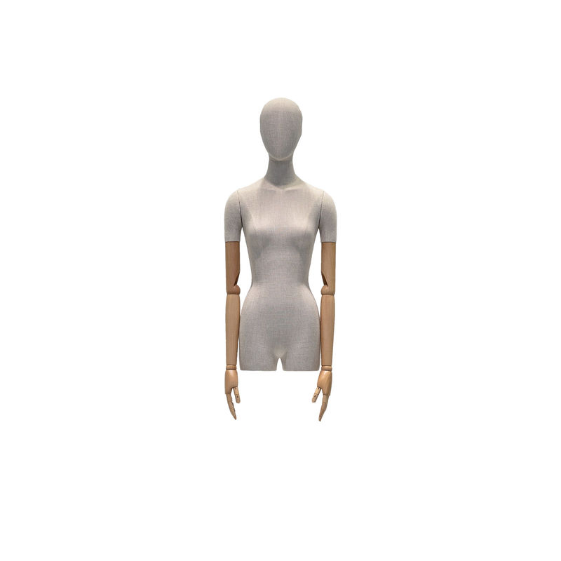 Mannequin féminin demi-corps en tissu de jute de bambou pour présenter des costumes et des uniformes